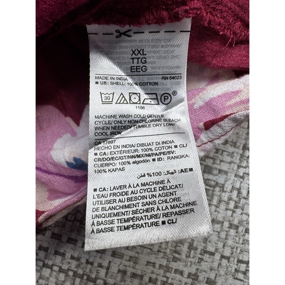 Old Navy Button Front Peasant Blouse Size XXL Vibrant Red Pink Floral Boho - Picture 11 of 12